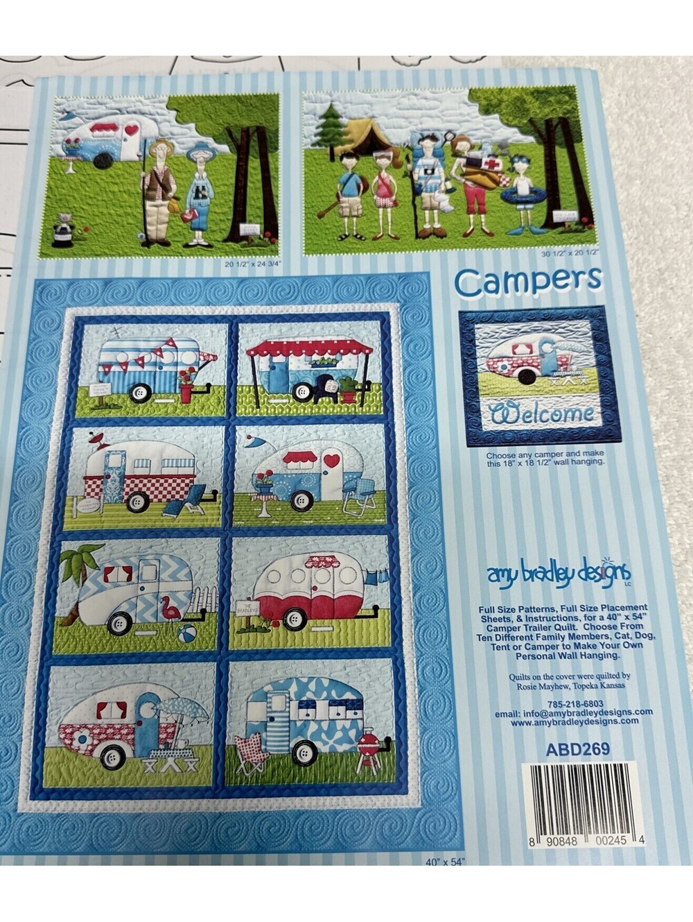 CAMPERS Quilt Full Size Patterns Amy Bradley Family Cat Dog Tent Design Flamingo
